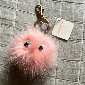 NWT Crewcuts J. Crew faux fur pom pom bag tag; pink, kids gift! Googly eyes.